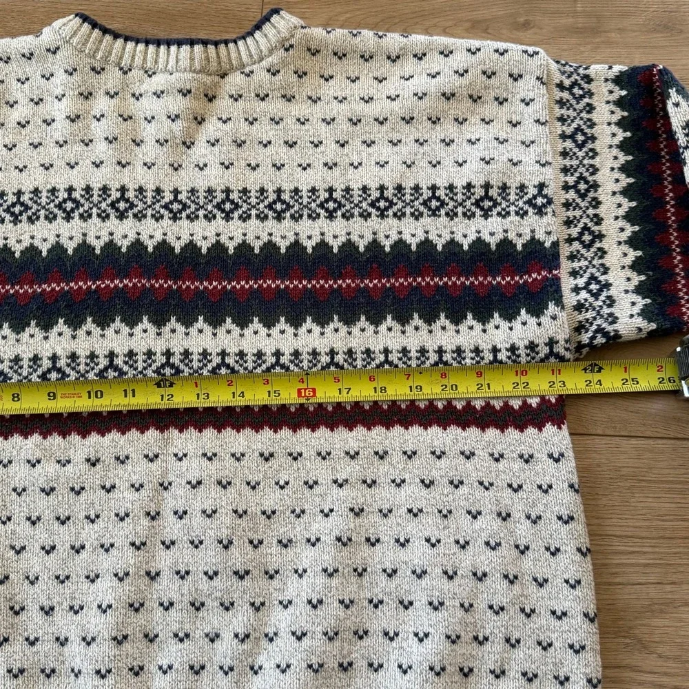 INC International Concepts Mens Fair Isle Vtg Cotton Sweater Cream Large USA
